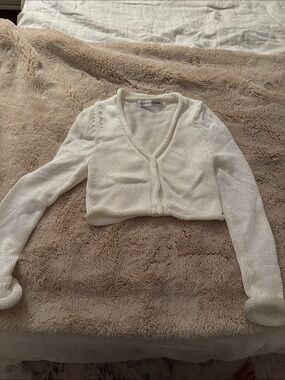 Christopher Esber Cream Cropped V-Neck Knit Sweater